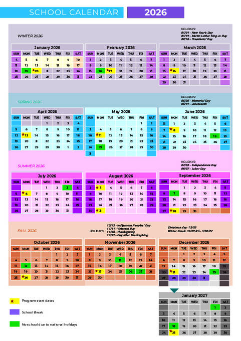 2026 MLI iskolai naptár
