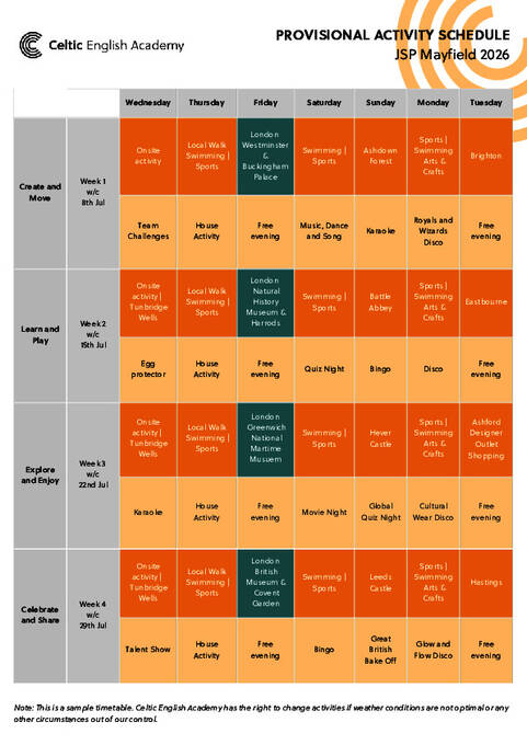 Activiteitenschema 2026