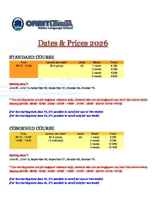 2026 Datoer og priser voksen 