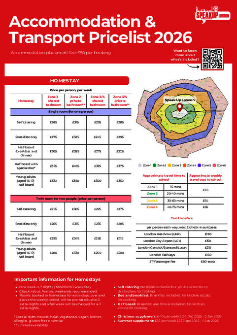 Prijslijst accommodatie en vervoer 2026