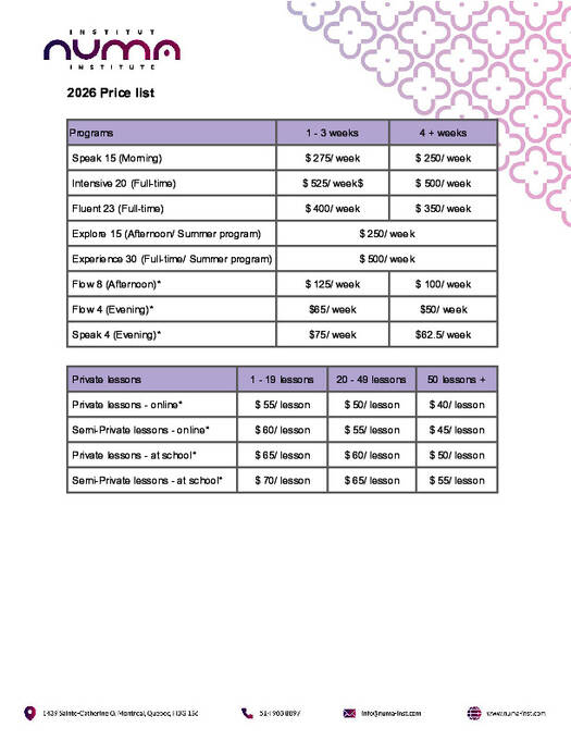 أسعار معهد NUMA 2026