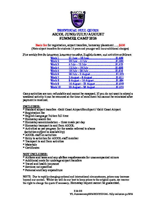 AICOLs prisliste for sommerleir 2026