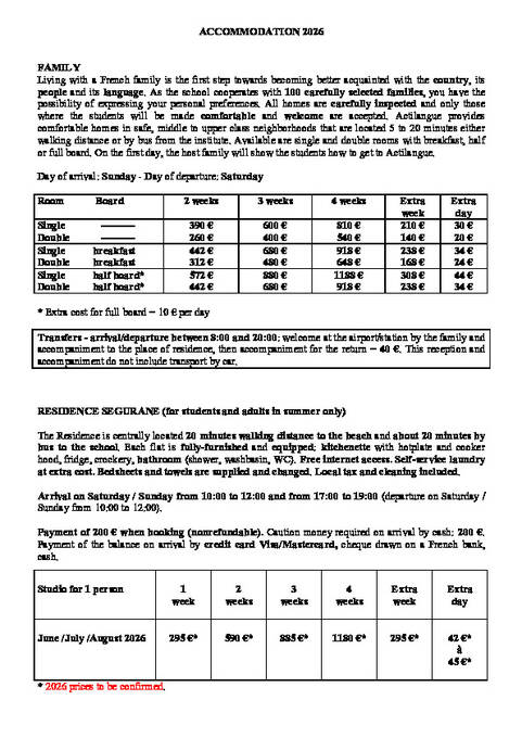Actilangue szállásárak 2026