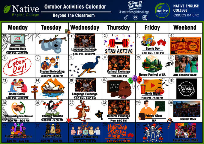 Calendário de atividades sociais