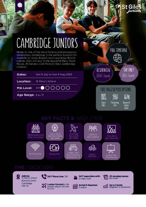 Cambridge Juniors faktaark 