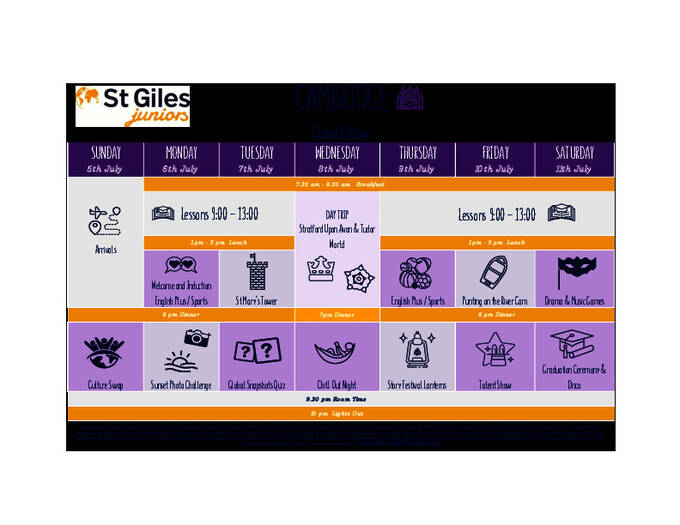Cambridge Junior eksempel på kalender