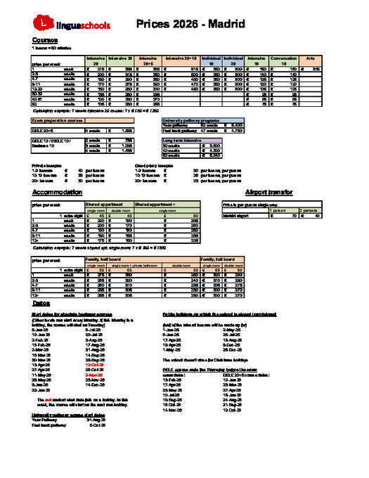 Linguaschools Madrid Priser 2026