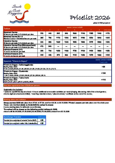 Conte Ruggiero iskola - Árak 2026