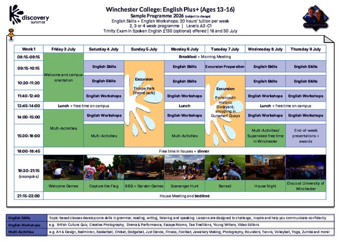 2026년 윈체스터 잉글리시 플러스 샘플 시간표 