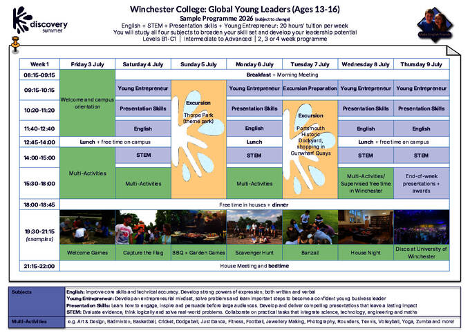 2026년 윈체스터 글로벌 영 리더 샘플 시간표 
