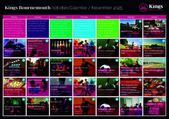 Bournemouth novemberi közösségi naptár