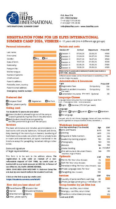 Tilmeldingsformular til sommerlejr 