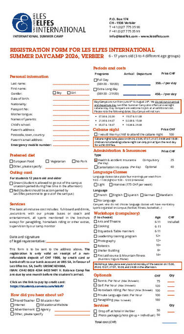 Tilmeldingsformular til daglejr sommer 