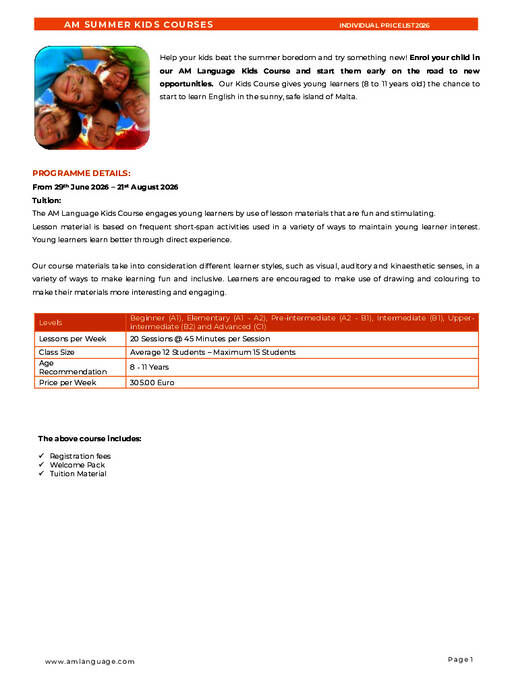 Cursos de verão para crianças da AM