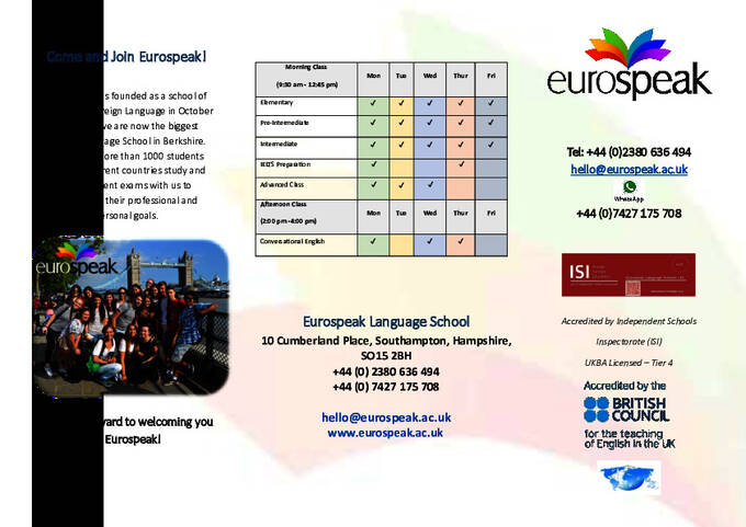 Eurospeak Language School Folheto (PDF)