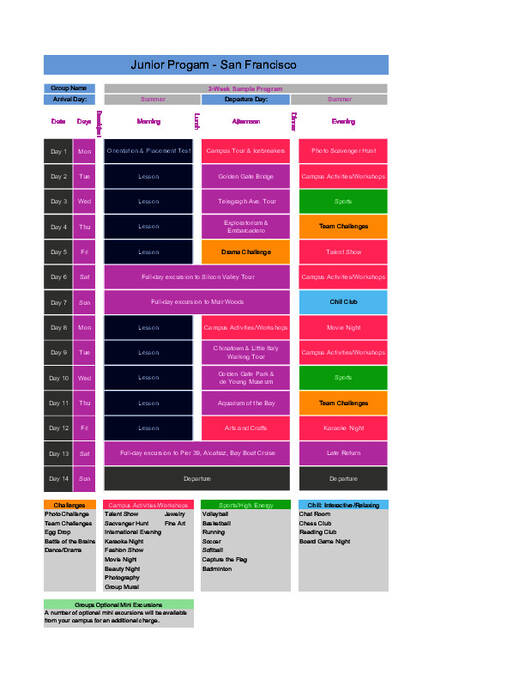 Eksempel på aktivitetskalender