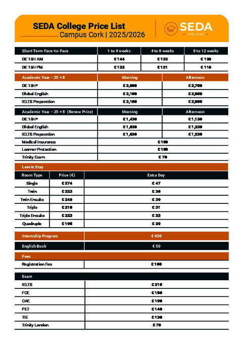 SEDA College Dublin Priser 2026