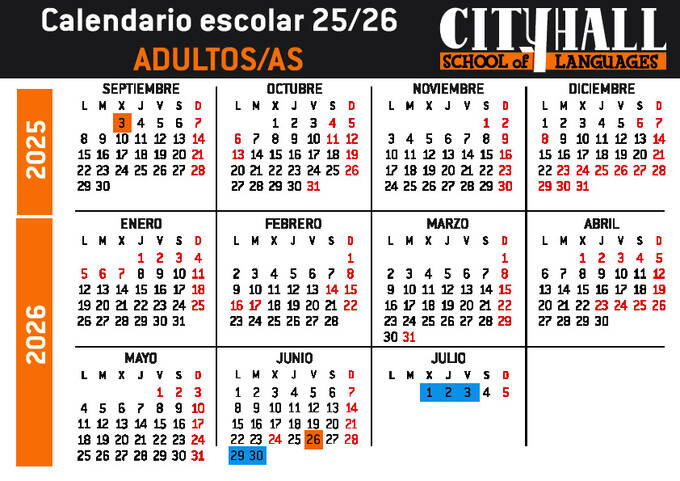 City Hall School of Spanish Kalender -2026