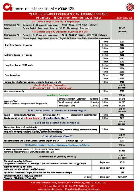 Concorde International 2026 Prisliste