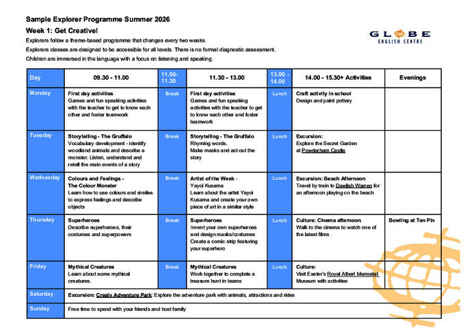 Eksempel på utforskningsprogram, sommeren 2026