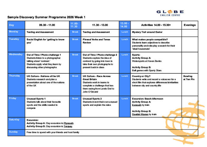 Eksempel på Discovery sommerprogram 2026 Uke 1