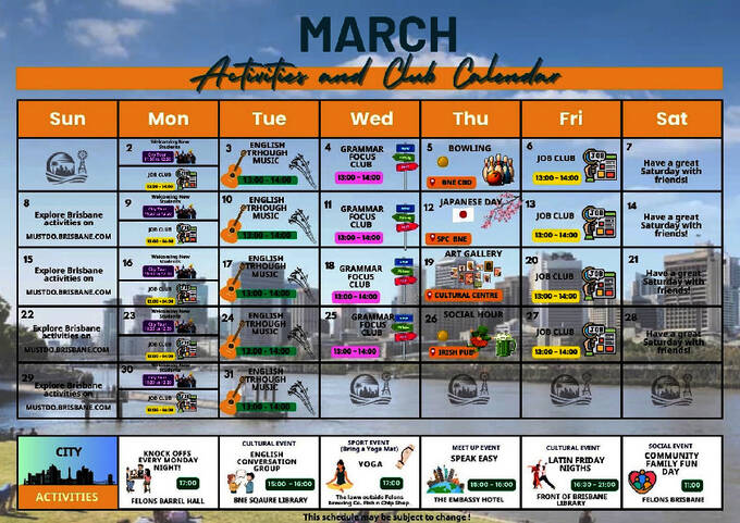 Amostra do programa de atividades