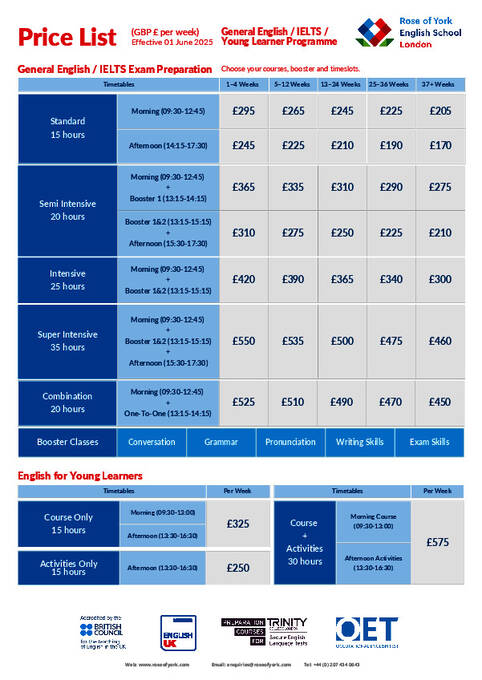 2026 Tuition Price List