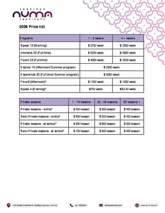 NUMA Institute árak 2026
