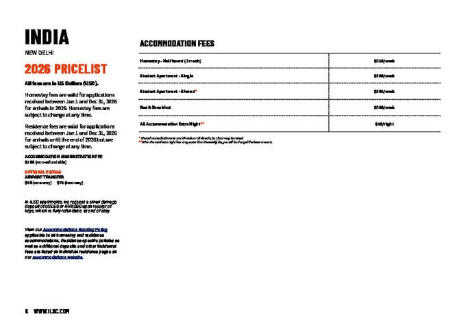 Prisliste for indkvartering 2026