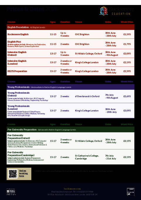 Bucksmore dátumok és árak 2026