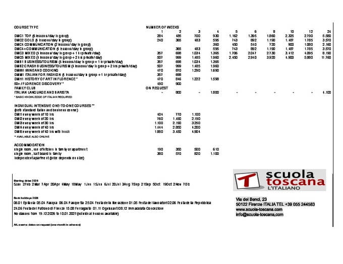 Scuola Toscana, priser 2026