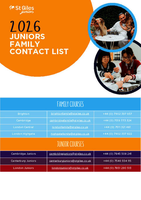 Informações de contato do Curso para Jovens e Famílias 2026