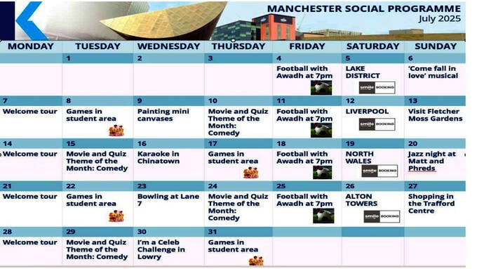 Amostra do calendário de atividades