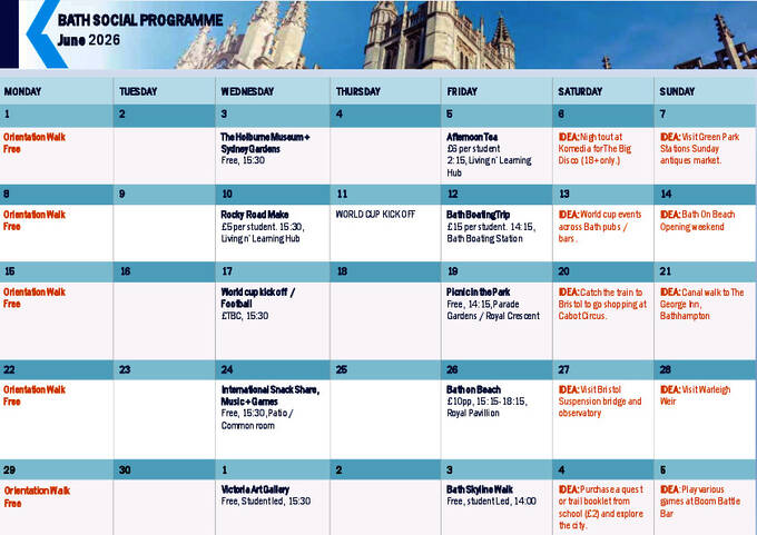 Calendário de atividades da Bact