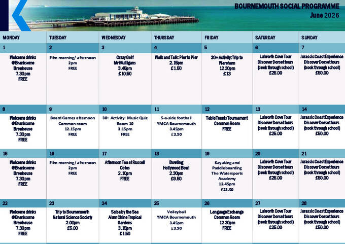 Exemplo de programa de atividades em Bournemouth