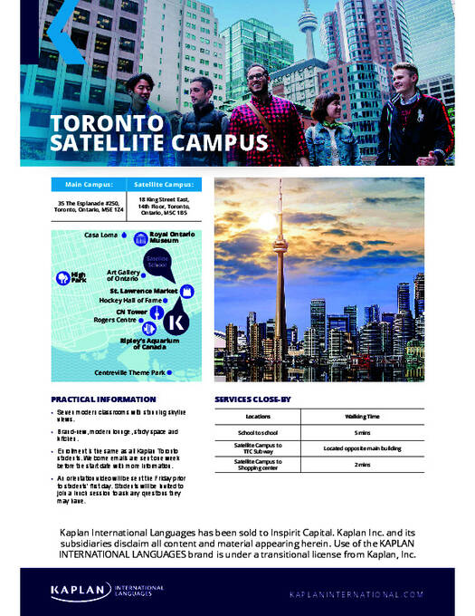 Informações sobre o campus satélite da Kaplan em Toronto