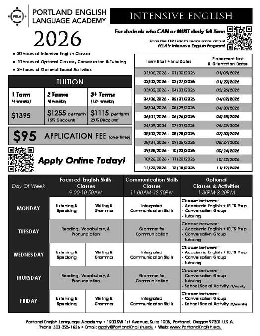 PELA 영어 프로그램 2026 - 가격표 및 일정