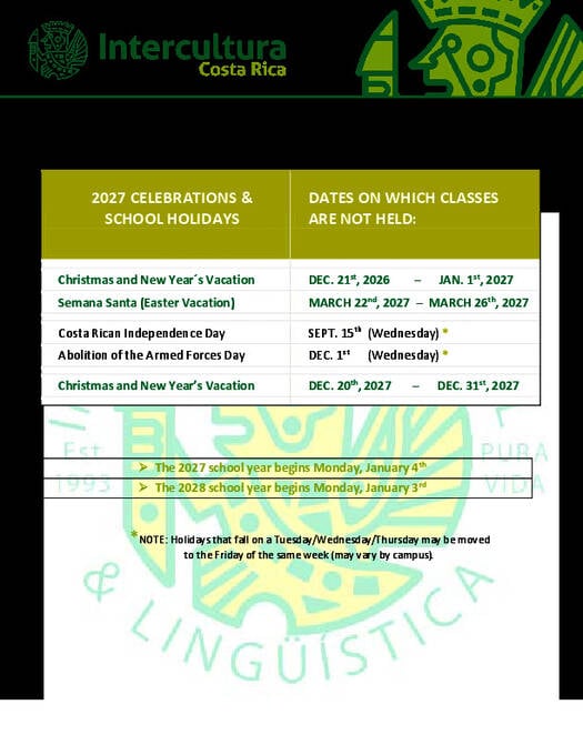 Datas de fechamento da escola 2027