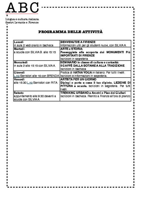 Atividades sociais Florença