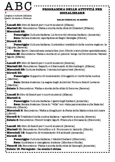 Programa de atividades