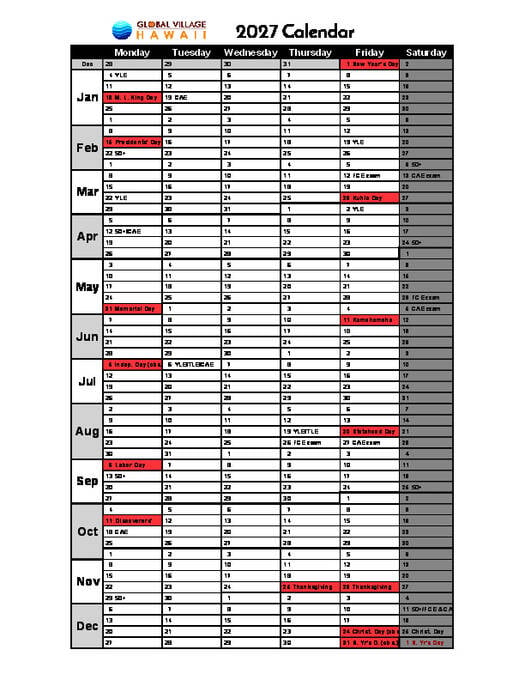 Calendário acadêmico 2027