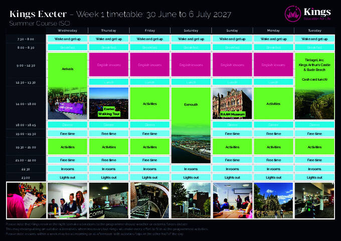Exeter sommer timeplan 2027