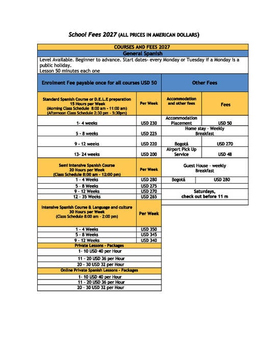 Lista de preços 2027 (USD)