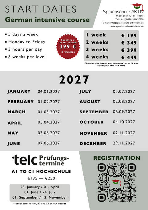 Cursos Intensivos: Preços e Datas 2027