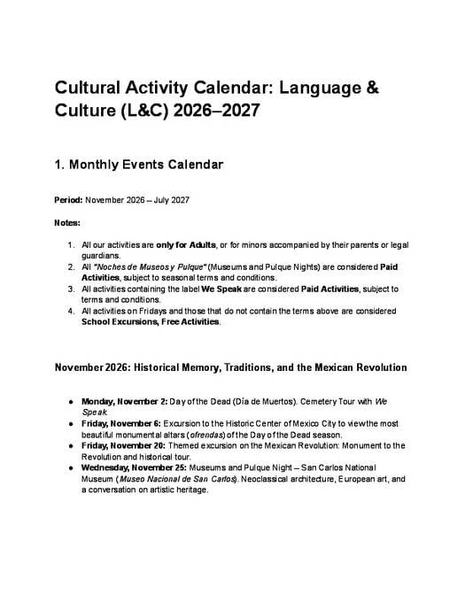 2026/27学年社交活动示例日程