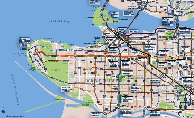خريطة النقل العام لمدينة فانكوفر