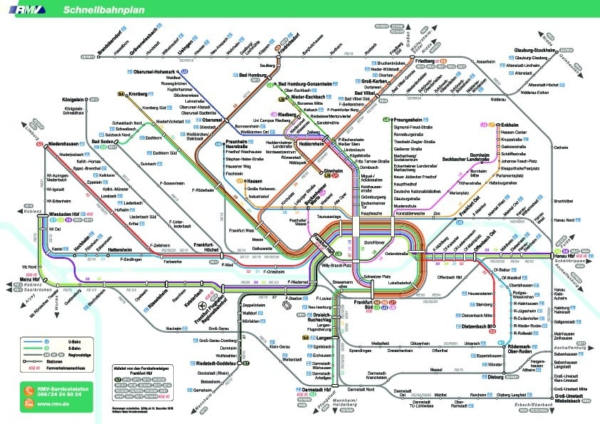 mapa en miniatura de la red de transporte público de Frankfurt