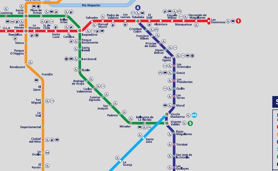 Mappa in miniatura del trasporto pubblico di Santiago