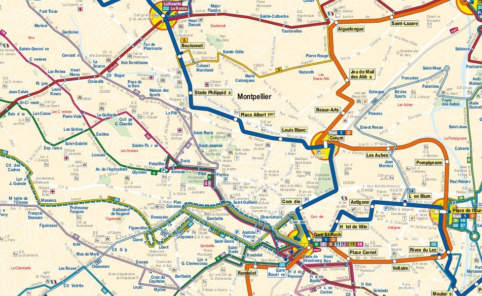 Mapa transportu publicznego Montpellier