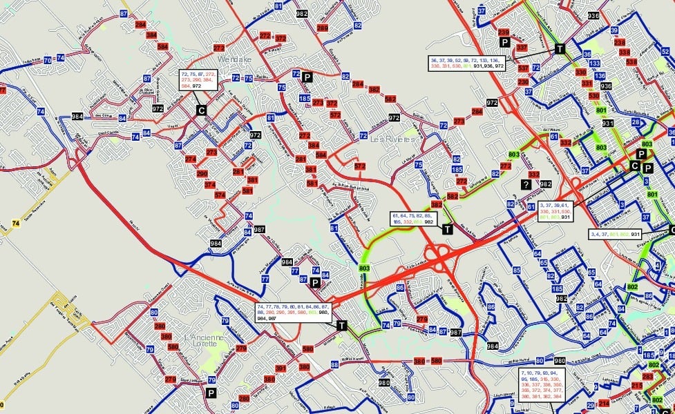 Mapa městské hromadné dopravy města Québec